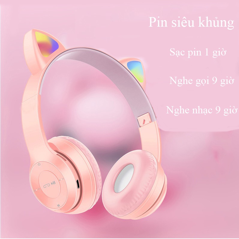 Tai nghe bluetooth chụp tai có mic Headphone Tai Mèo Bluetooth 5.0 Tai Nghe Chụp P47M Mẽ Thương Có Micro Đàm Thoại