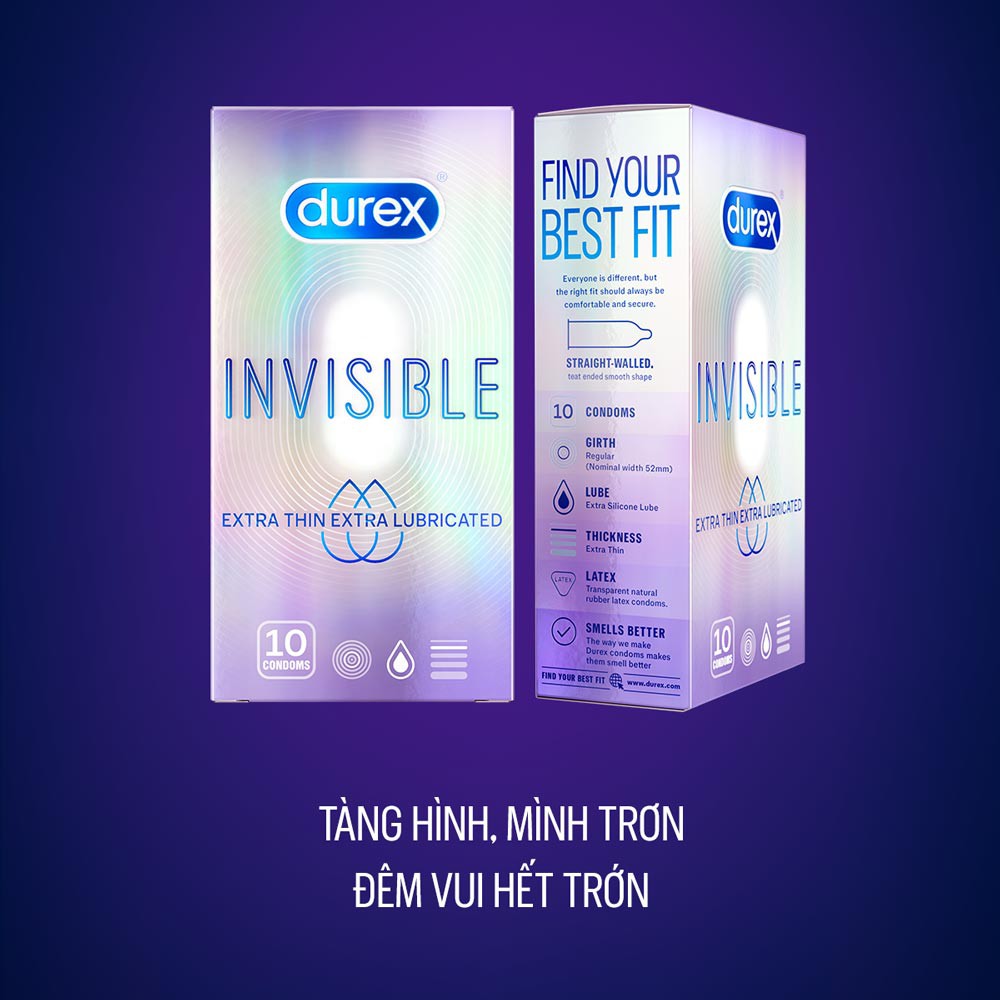 Bao Cao Su Durex Extra Thin Extra Lubricated (Hộp 10 Cái)