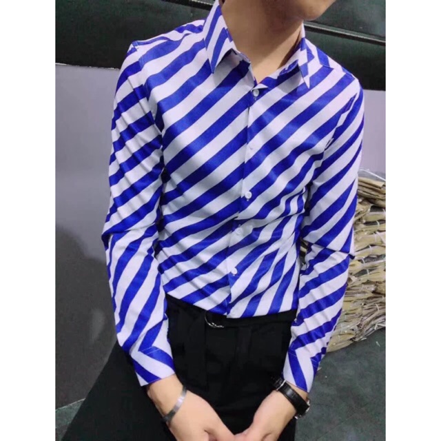 Sơ mi nam body sọc xéo
