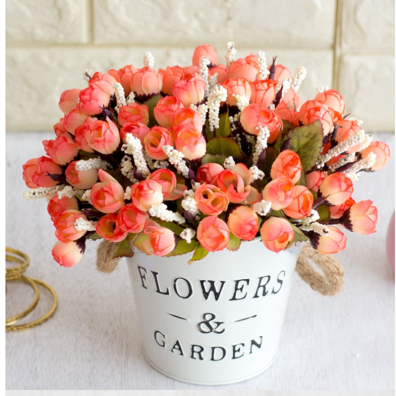 Chùm hoa hồng trà bi lụa cực dễ thương đẹp như thật, trang trí nhà cửa, chụp ảnh, trang trí tiệc