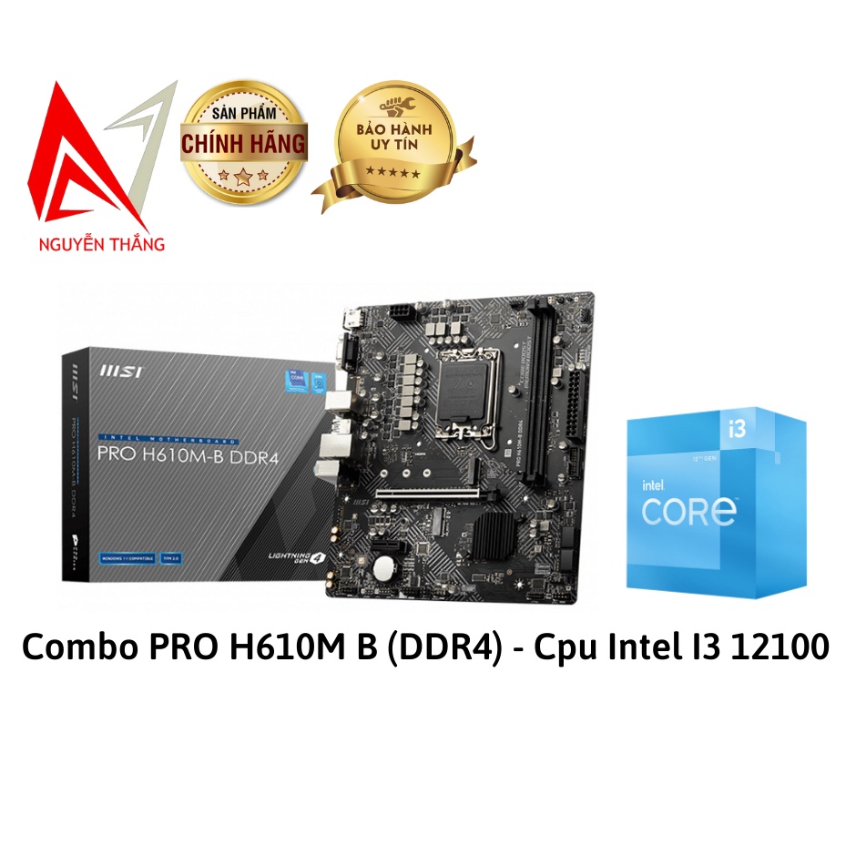 Combo Mainboard H610M B (DDR4) - Cpu Intel I3 12100 box công ty new