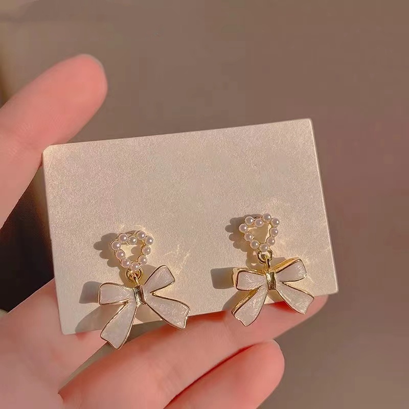 Khuyên Tai Hình Nơ Đính Ngọc Trai Nhân Tạo Kiểu Dáng Thời Trang Mới