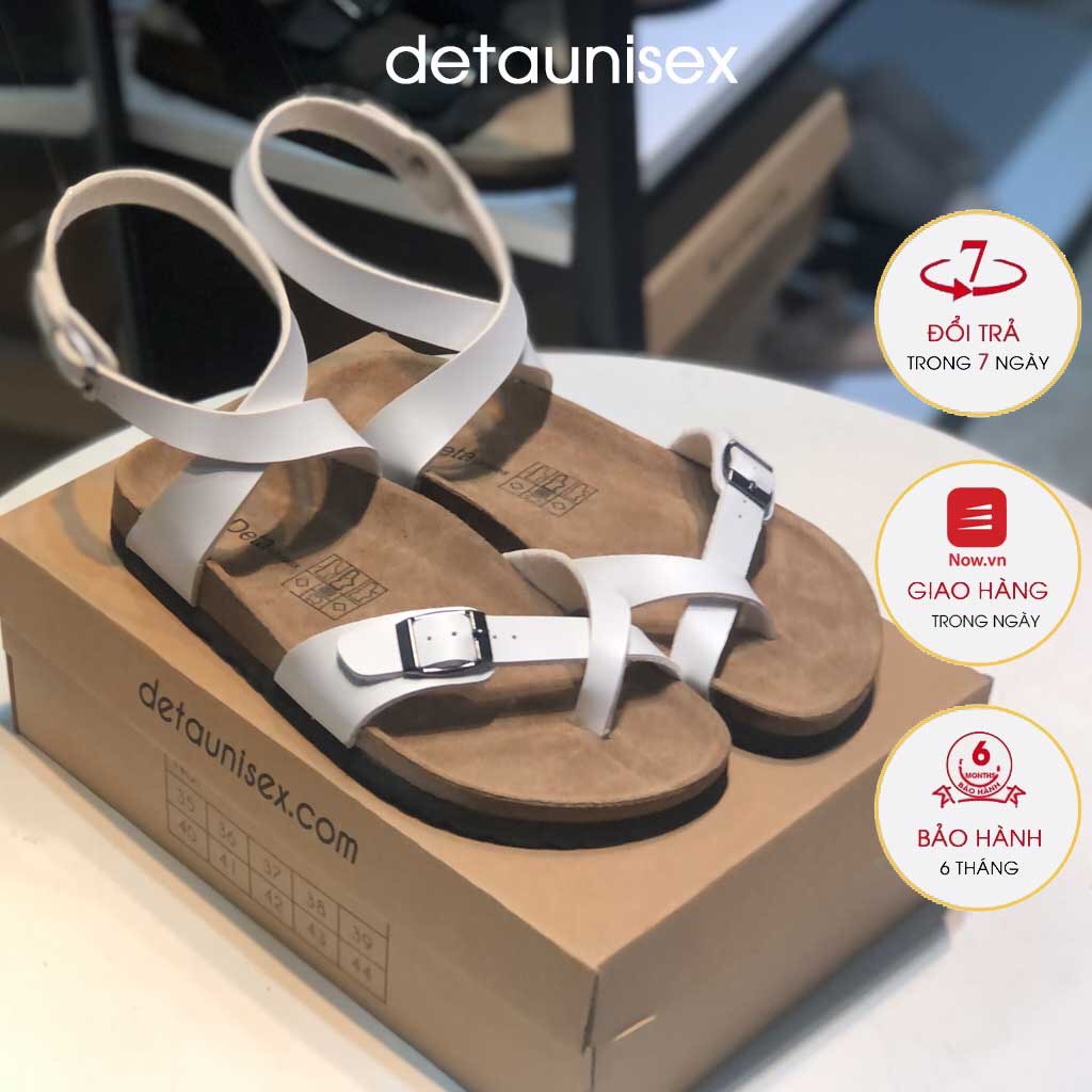 Sandal Detaunisex giày dép đế trấu nam nữ quai hậu vòng xỏ ngón da PU màu trắng