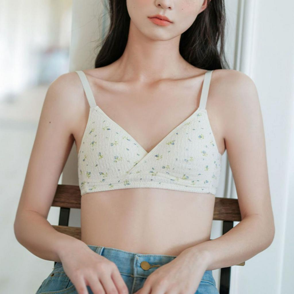 Áo ngực không gọng cotton hoa nhí - Áo lót nữ mút mỏng cúp V 3 nấc cài ZANABRA A561