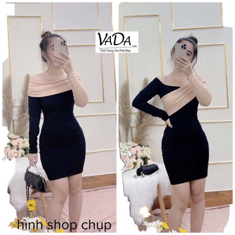 Đầm body tay dài mặc được 2 kiểu quyến rũ, sang chảnh chất thun Sịn cực kỳ -Thời Trang VADA  - Hàng nhập khẩu