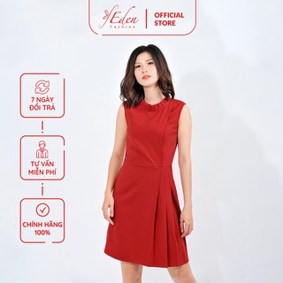 Đầm công sở nữ thời trang Eden cổ tròn nhúng bèo xếp li eo - D411