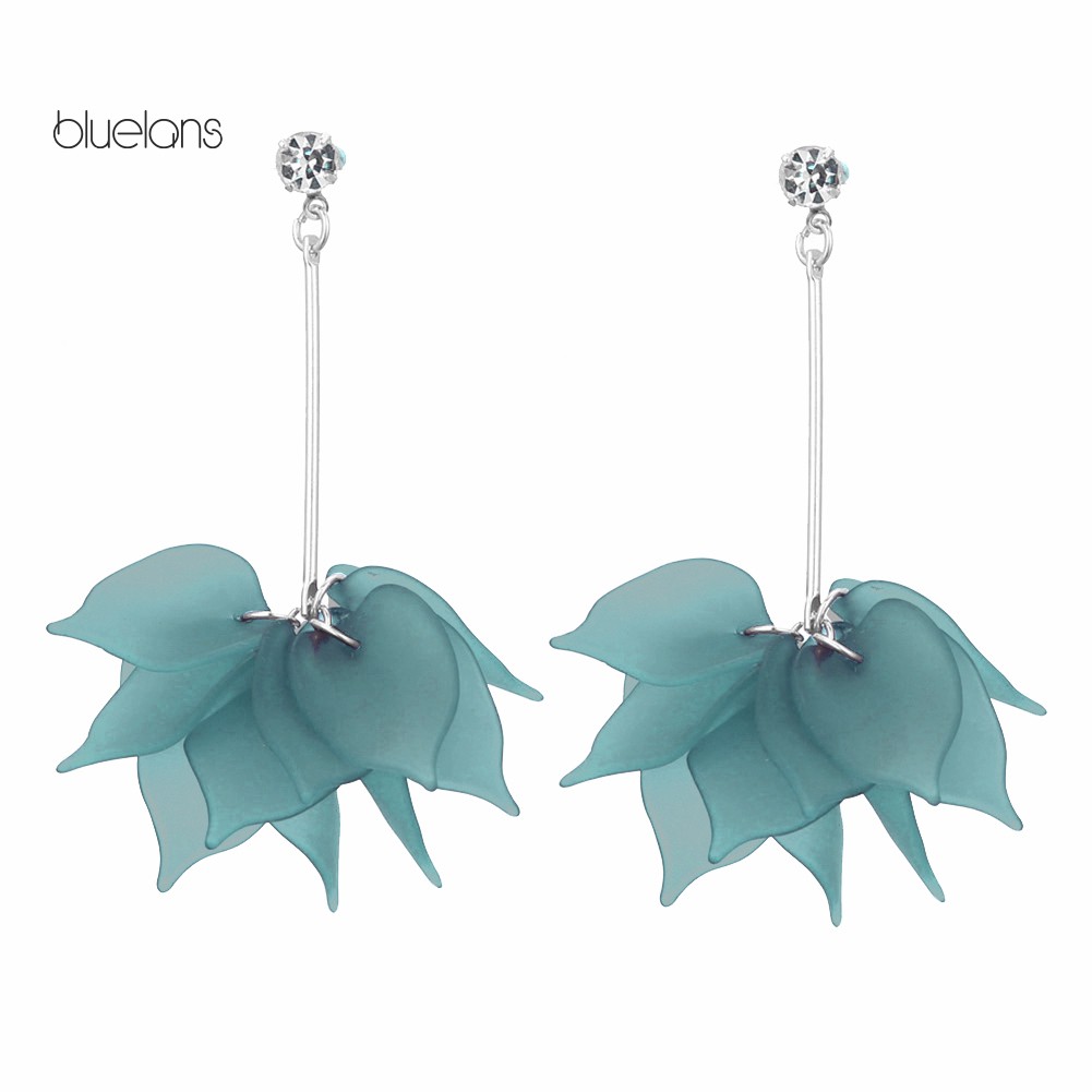 Hoa Tai Dáng Dài Thời Trang Dành Cho Nữ♘Đôi Khuyên Tai Dài Gắn Cánh Hoa Thời Trang Cho Nữ