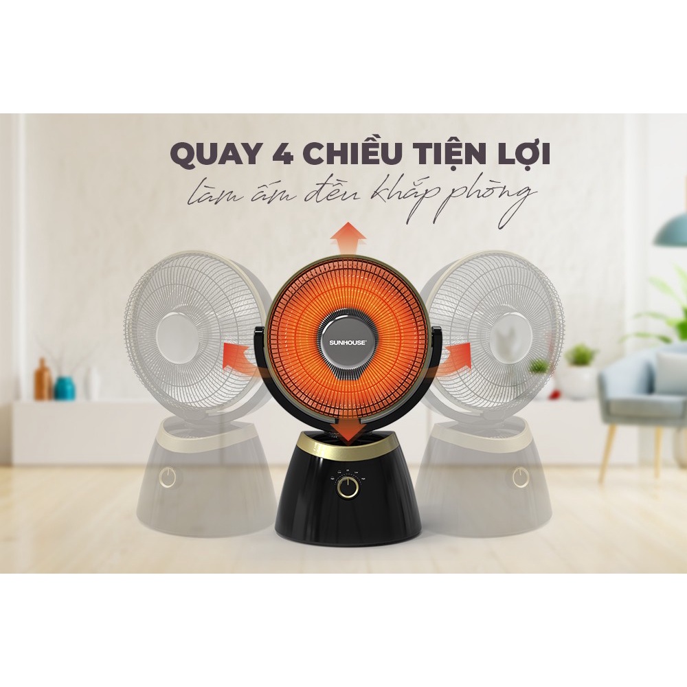 Quạt sưởi Carbon xoay 4 chiều Sunhouse SHD7008 công suất 800W - Hàng chính hãng
