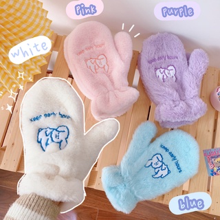 Găng tay phối lông dày dặn ấm áp hình chú chó ngộ nghĩnh đáng yêu phong cách mùa đông cho nữ