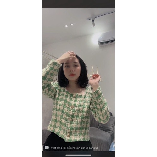 Áo khoác dạ tweed kẻ xanh cổ vuông chuẩn NT closet (sẵn) | BigBuy360 - bigbuy360.vn