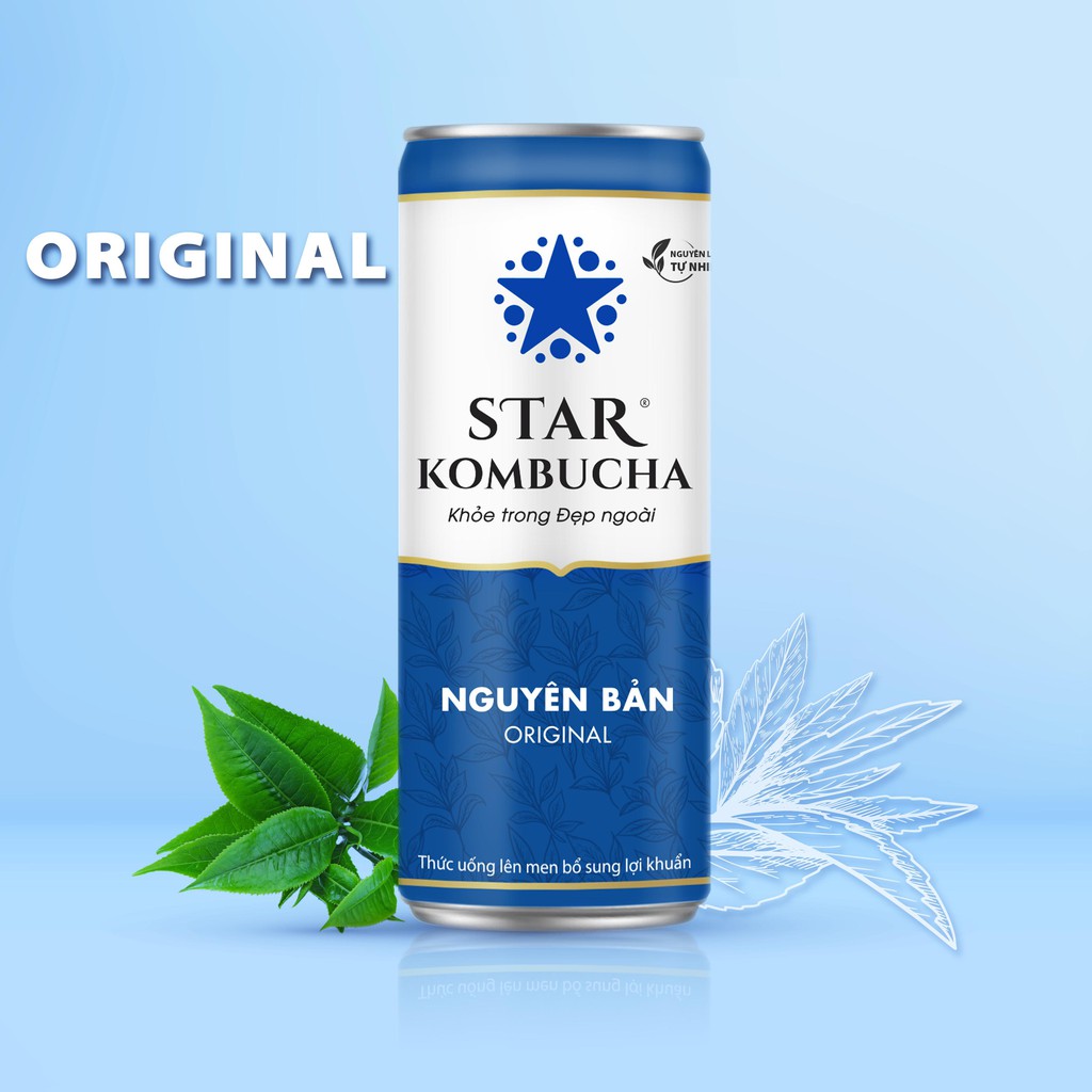 TRÀ KOMBUCHA Nguyên Bản / Original (250ml/lon)/Thùng 12Lon - Star Kombucha.