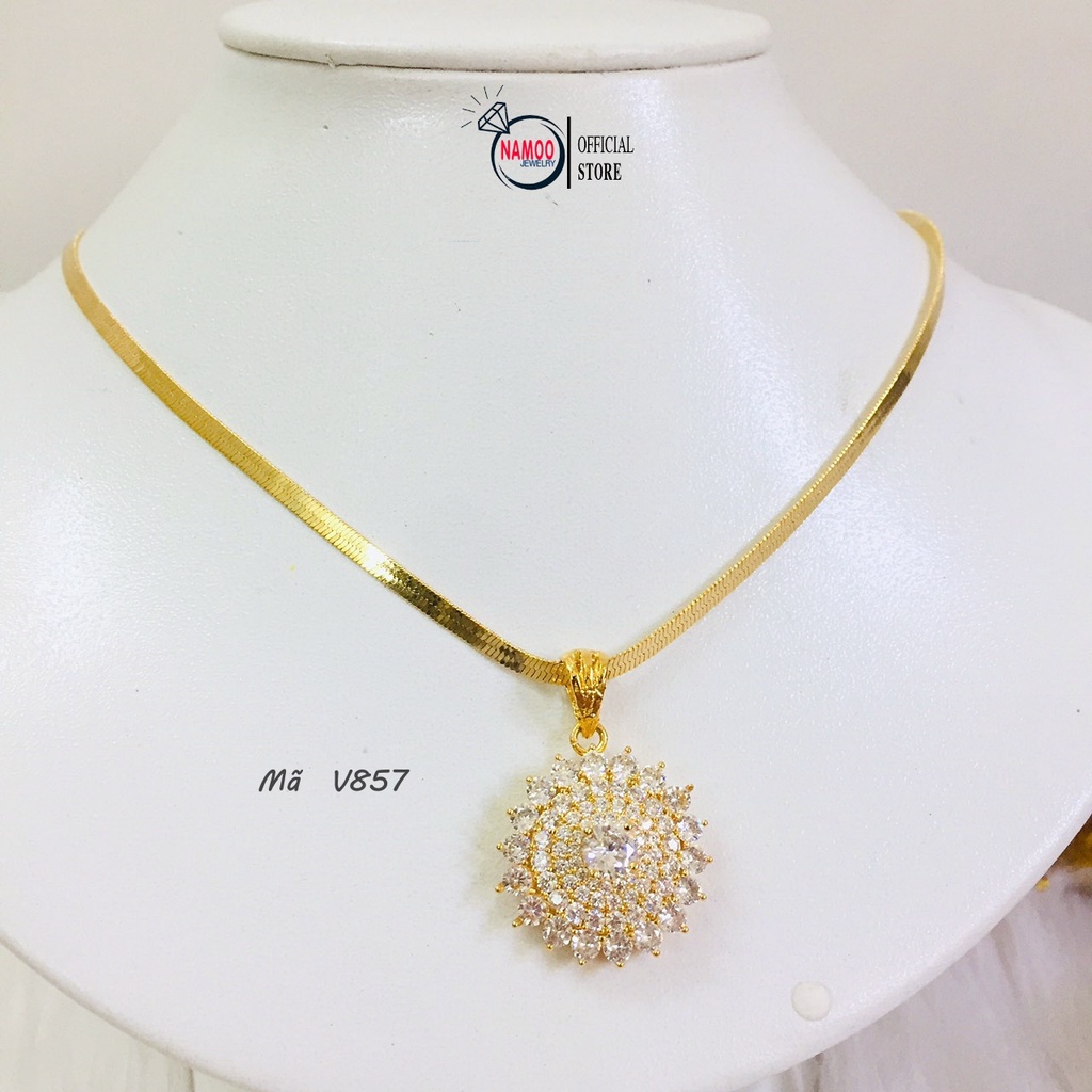 Kiềng Cổ Mềm Bền Màu V857 Mặt Hoa Tròn Đính Đá, Dây Chuyền Nữ Cao Cấp