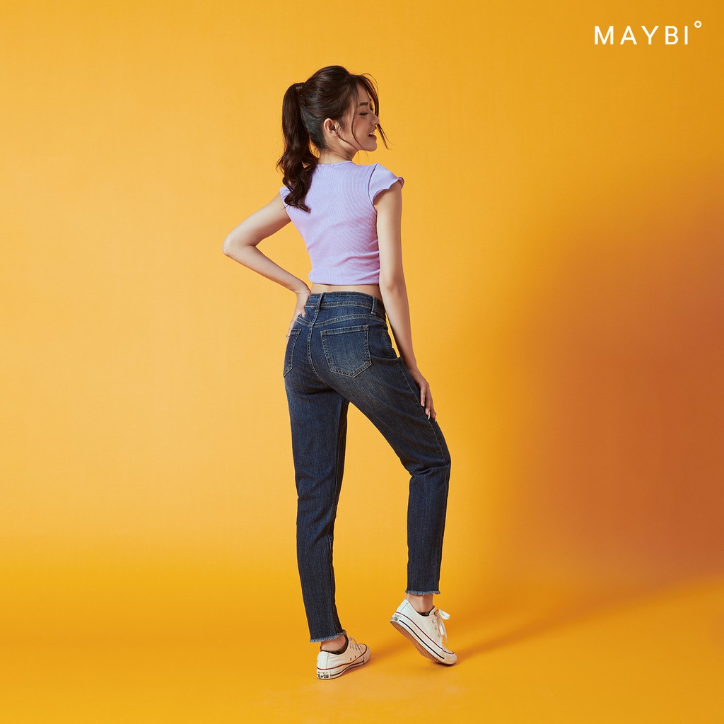 MAYBI - Quần boyfriend jean xanh đậm