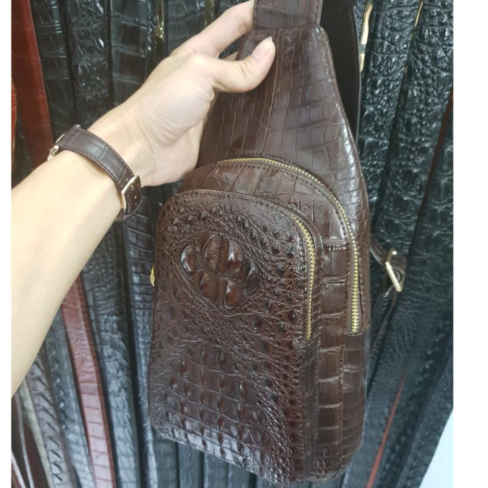 BaLo Handmade Nâu cafe Đeo Chéo Chính Hãng Da Cá Sấu Thật Cực Chất