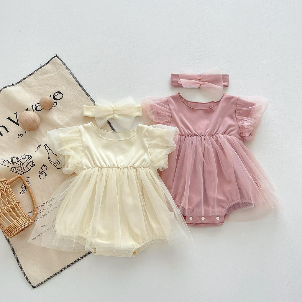 Set Đầm Lưới + Băng Đô Cài Tóc Dành Cho Bé Gái