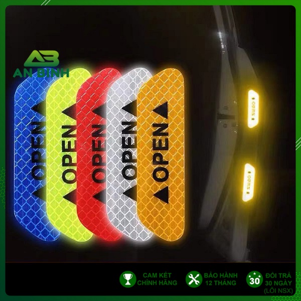 1. Bộ 4 Miếng Dán Phản Quang OPEN Cảnh Báo An Toàn Xe Ô Tô