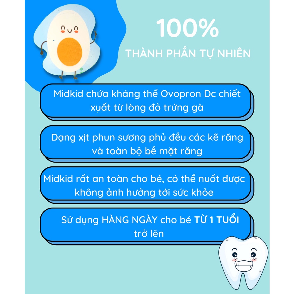 Xịt Chống Sâu Răng MIDKID Cho Bé Từ 1 Tuổi, An Toàn Nuốt Được, Tặng Kèm ComBo Bàn Chải và Kem Đánh Răng Cho Bé FOSSIO