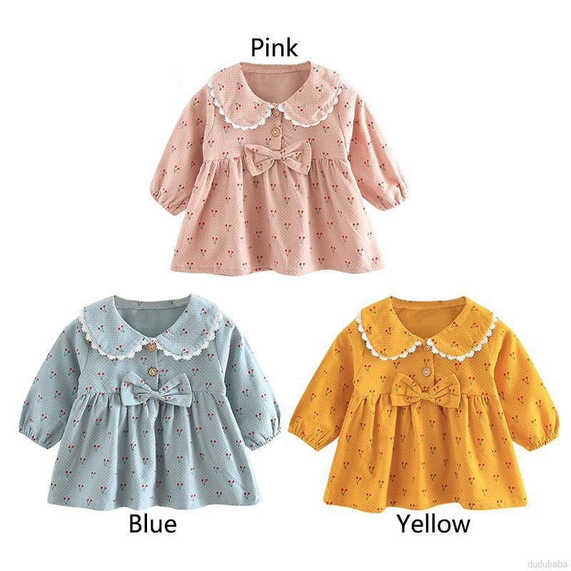 Áo dài tay mặc ở nhà đính nơ hình cherry cho bé 0 - 3 tuổi