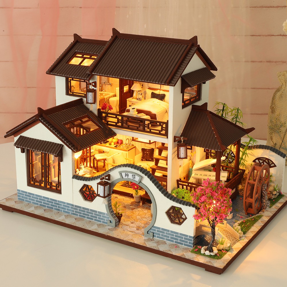 Mô hình nhà gỗ búp bê thu nhỏ với nội thất DIY sưu tầm
