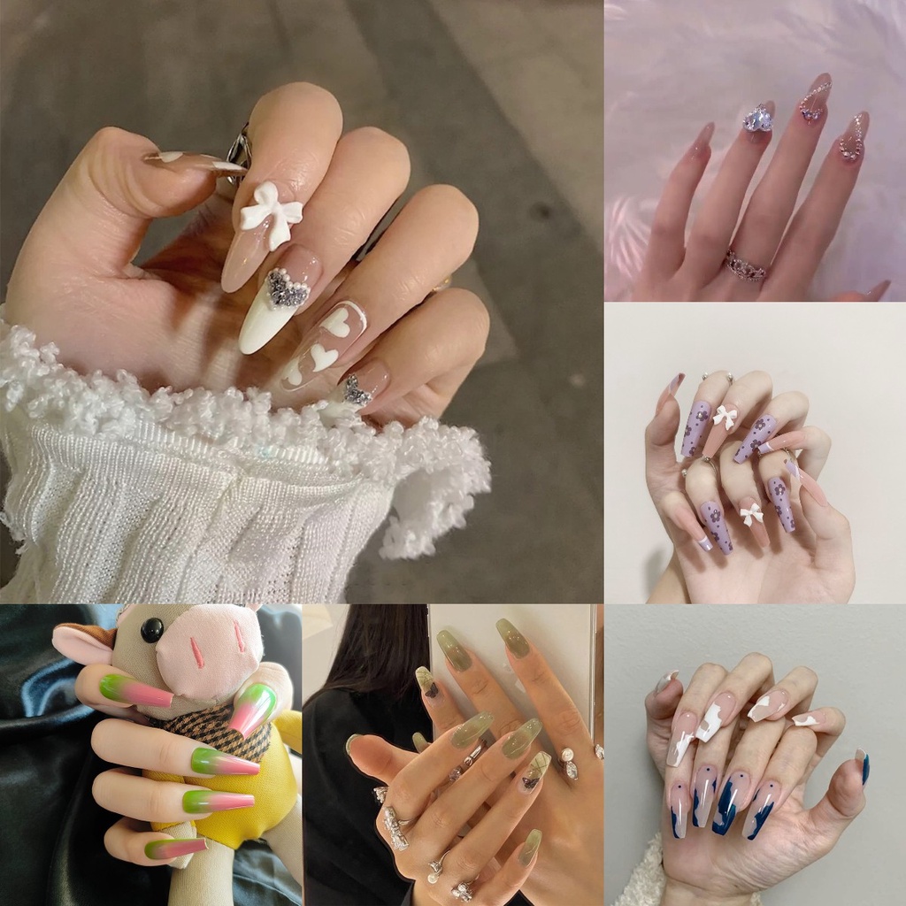 Bộ 24 Móng Tay Giả Thời Trang Chống Nước Kèm Keo Dán Cho Nữ