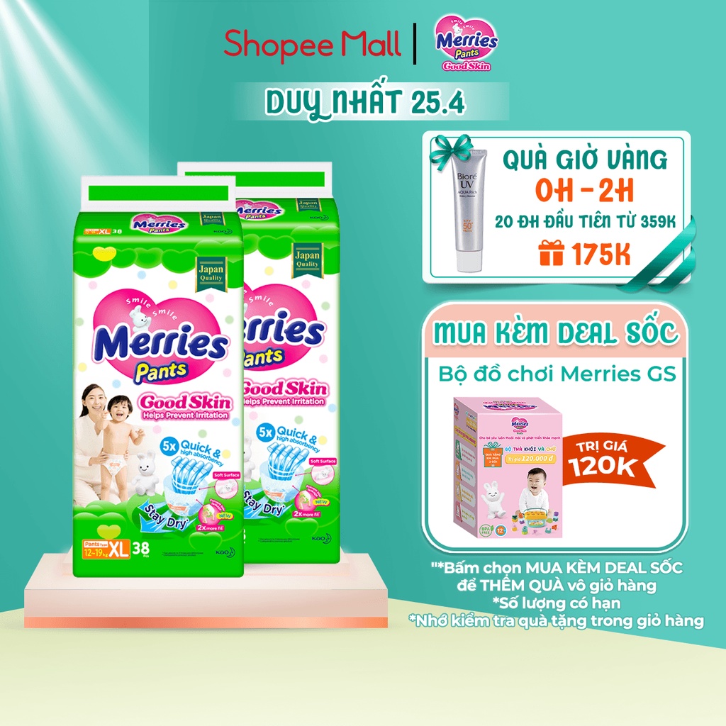 [Mã FMCGKAO52 giảm 8% đơn 250k] Combo 2 Tã quần Merries Goodskin đủ size M50/L44/XL38/XXL28