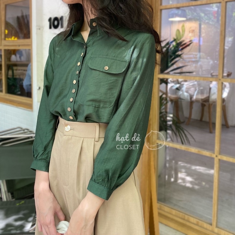 Áo sơmi CÚC chất linen đũi tay bồng phong cách Hàn Quốc