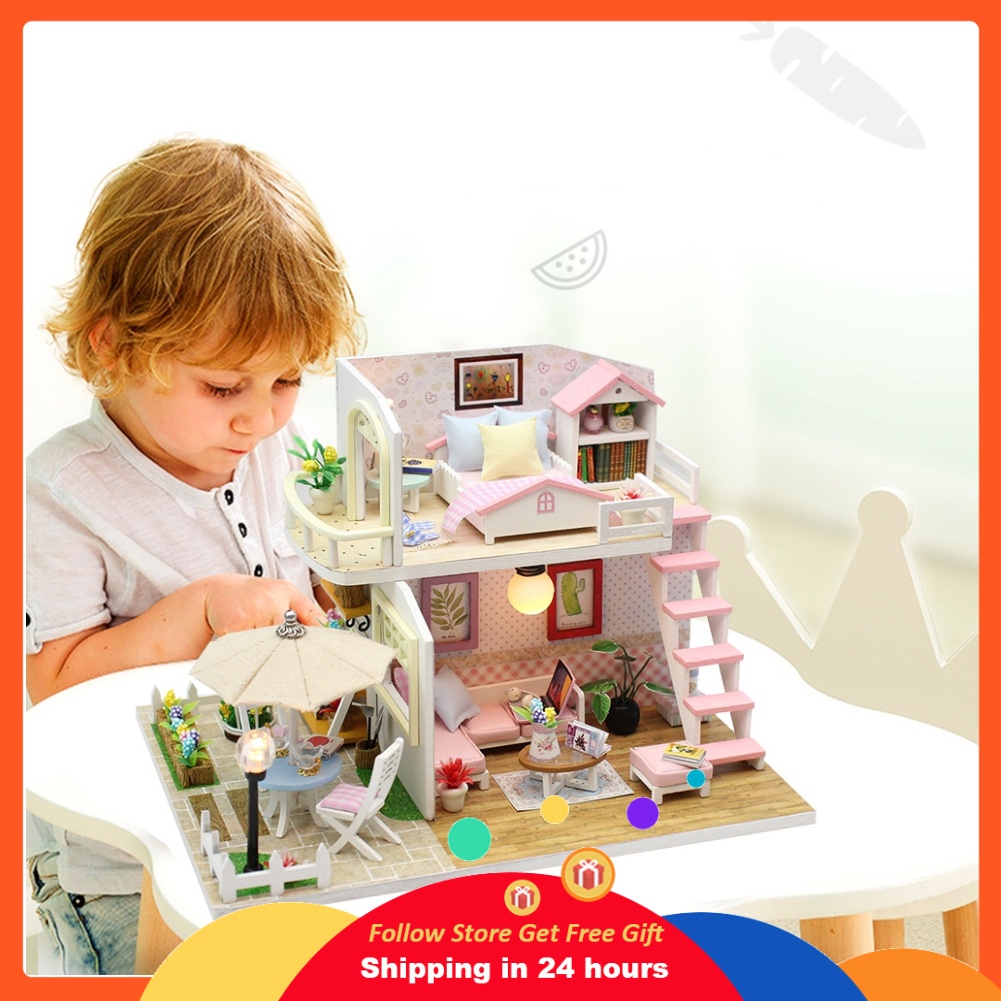 Ngôi nhà gỗ 3D dùng làm quà sinh nhật cho nhà búp bê