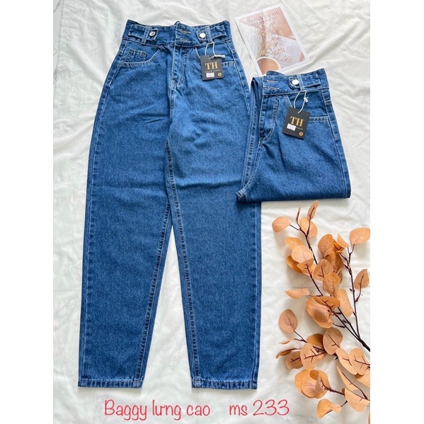 Quần baggy jean nữ trơn cạp cap có bas lưng MS 233