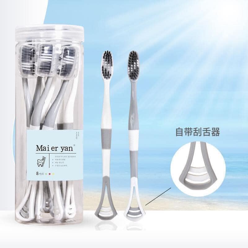 Hộp 8 bàn chải đánh răng kèm tơ lưỡi ( giao màu ngẫu nhiên )