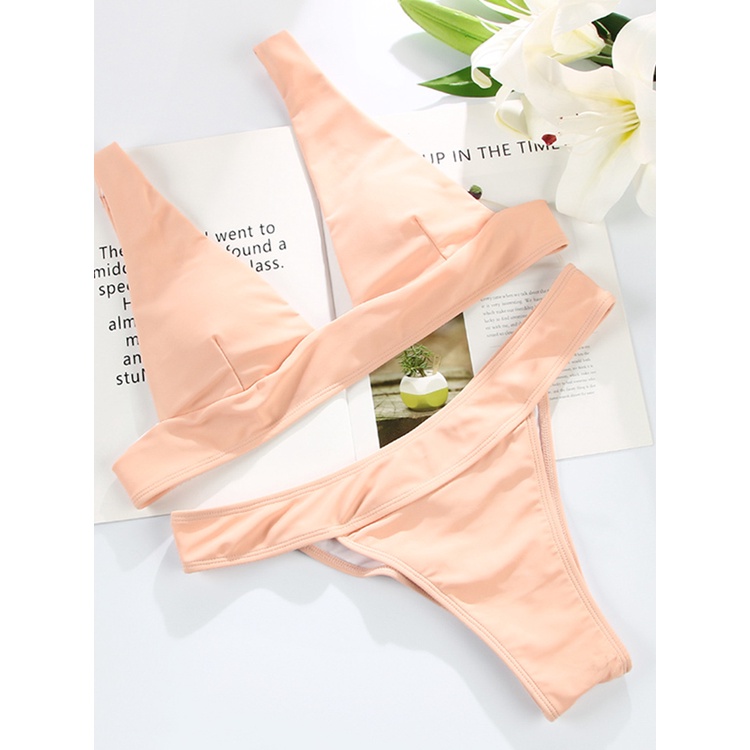 Bộ Bikini Hai Mảnh Lưng Cao Hở Eo Màu Hồng Đen Quyến Rũ Cho Nữ