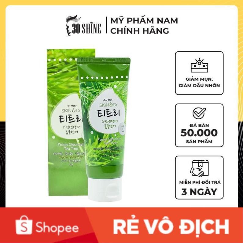 Sữa rửa mặt nam giảm mụn Skin&dr Tràm trà 80g - Cho da mụn, da dầu, dưỡng ẩm trắng da - 30Shine phân phối chính hãng