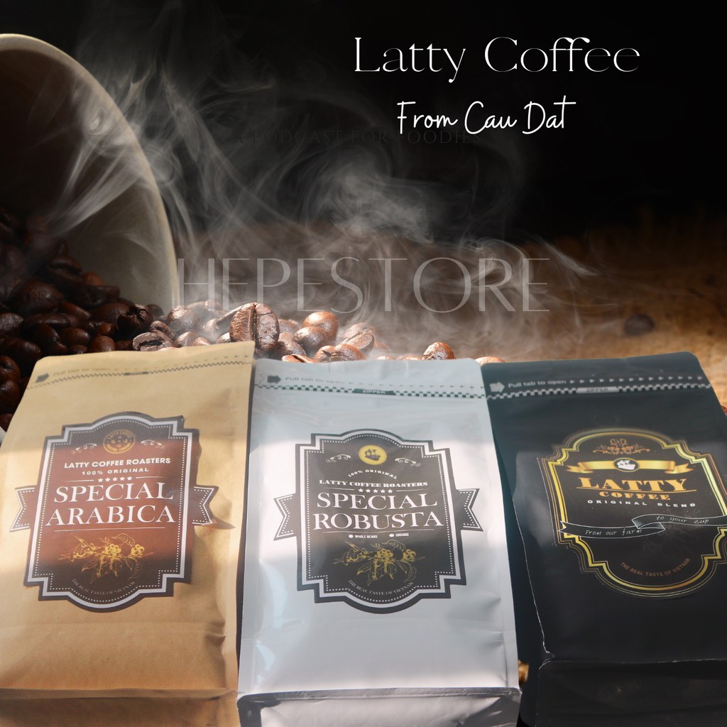 Bột cafe rang mộc Latty robusta, arabica Cầu Đất xuất khẩu Hàn Quốc nguyên chất pha phin hay pha máy đều được