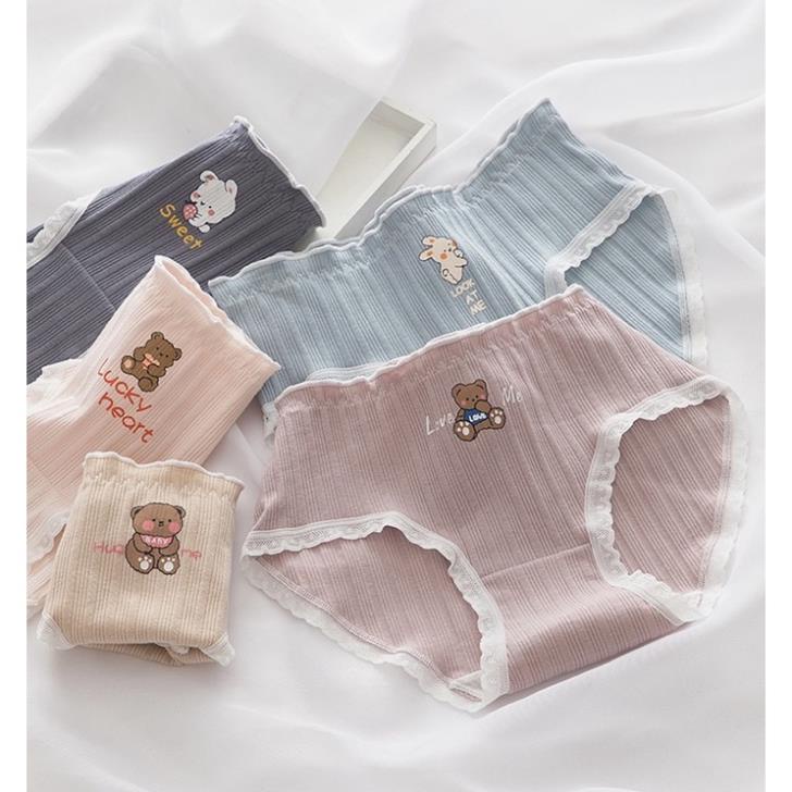 Quần Lót Nữ ❤️ Quần Cotton Nữ Phối Viền Họa Tiết Hình Thỏ và Gấu 485