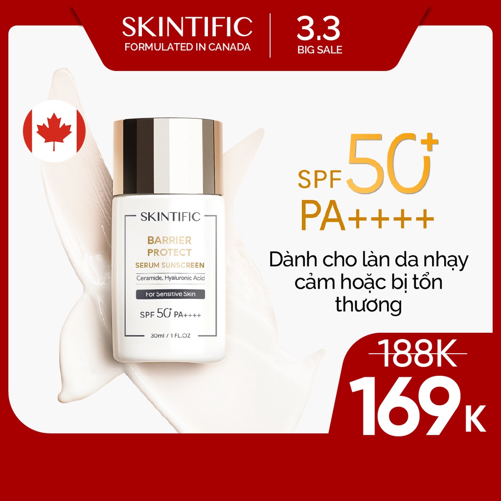 SKINTIFIC - Kem chống nắng bảo vệ hàng rào da SPF50 PA ++++ 30ML Sunscreen Dành cho da bị tổn thương làn da nhạy cảm