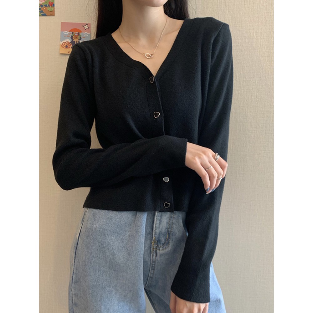 Áo khoác cardigan dệt kim tay dài cổ V thời trang mùa thu | BigBuy360 - bigbuy360.vn