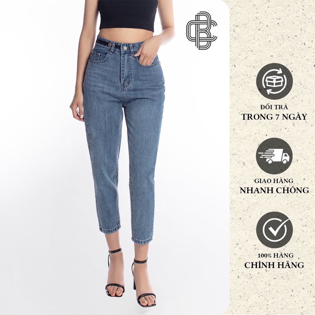 Quần baggy jean nữ - Quần bò cạp cao ống đứng gấu cuộn dễ phối đồ - La’coba