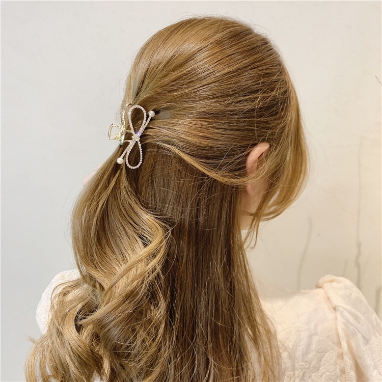 Kẹp tóc hình nơ đính ngọc trai nhân tạo thời trang dành cho nữ