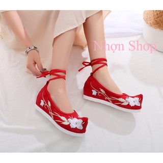 [Order] Giày cổ trang mũi hếch thêu hoa cực đẹp đế 3 - 5cm