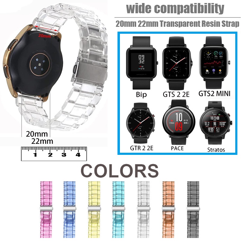 Dây Đeo Nhựa Trong Suốt 20mm 22mm Cho Đồng Hồ Thông Minh Huami Amazfit Bip Lite S U 3 Pro / GTS4 GTS3 Gts 2e 4 Gts2 Mini For Pace / Stratos 2 2s 3 / GTR3 Pro