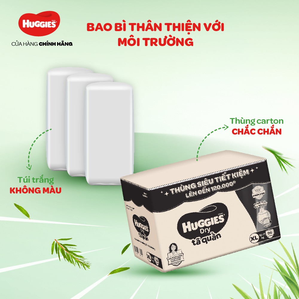 [HUGFEB15 -10% max 60k đơn 400k] Thùng tã quần Huggies Tràm Trà Tự Nhiên XL88/XXL80 (XL32x3/XXL28x3):XXL80