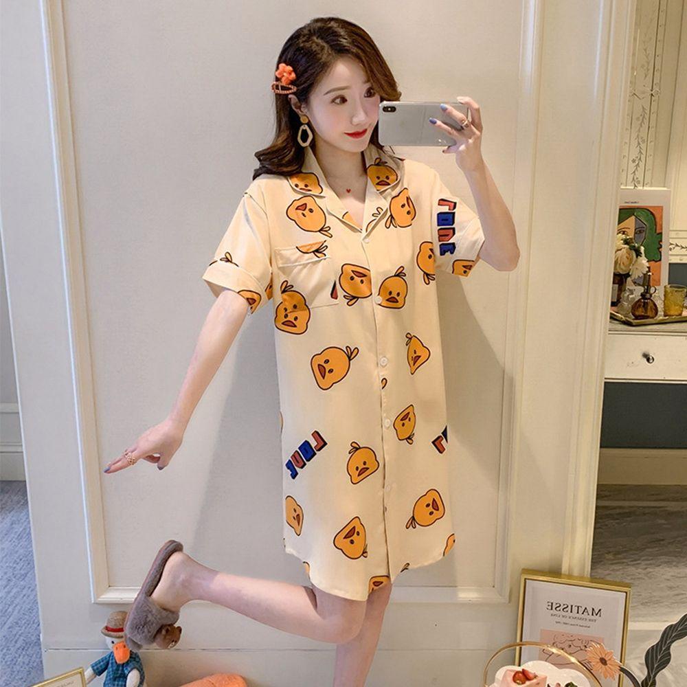 Áo Ngủ Tay Ngắn Chất Lụa Siêu Mỏng In Họa Tiết Chú Ong Thời Trang Mùa Hè Xinh Xắn Cho Nữ