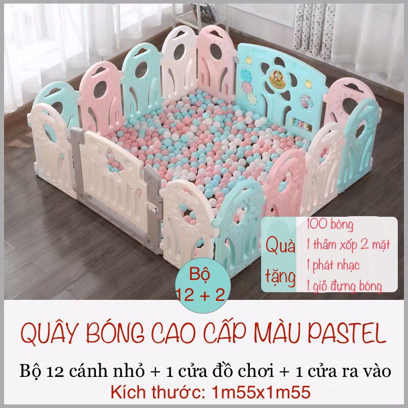 QUÂY BÓNG 3D CHO BÉ MÀU PASTEL 12 CÁNH + 2 CỬA ( KT 1M55*1M55)