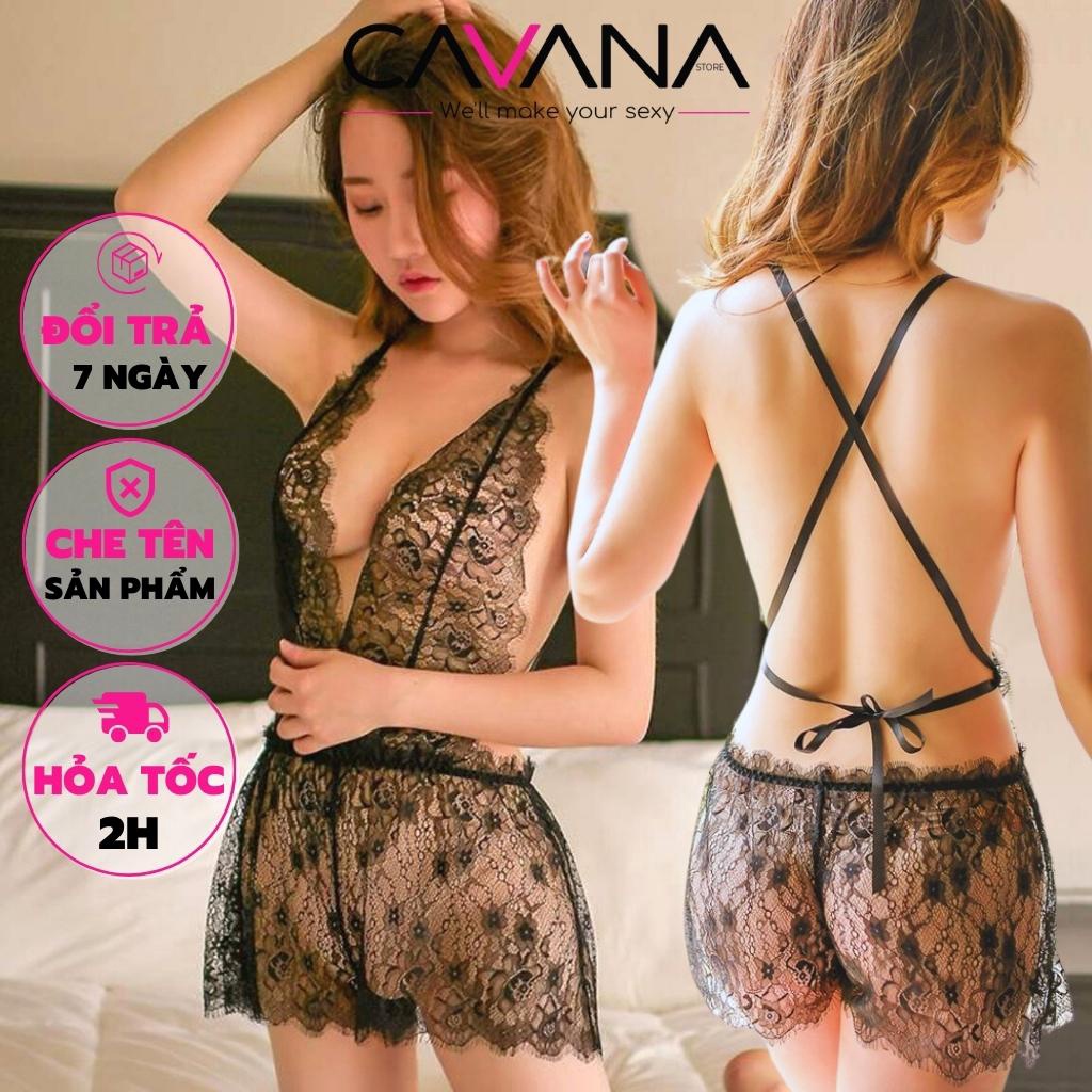 Đồ ngủ sexy nữ, đồ ngủ gợi cảm 2 dây sang trọng ren xuyên thấu hở lưng quyến rũ N88 - CAVANA STORE