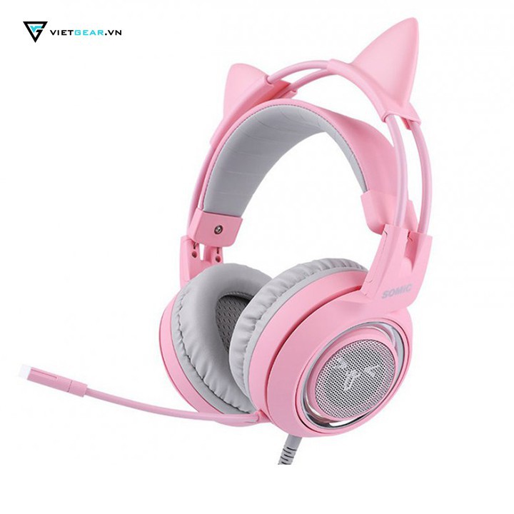 Tai nghe tai mèo Somic G951 Pink Edition, âm thanh giả lập 7.1 cao cấp