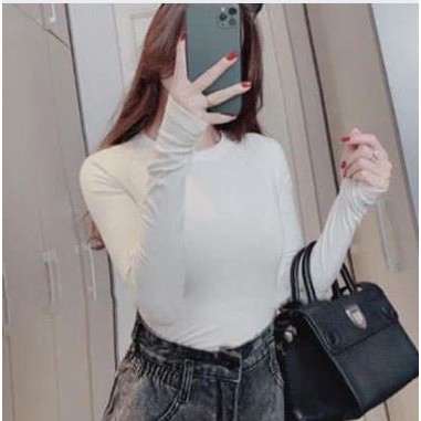 Áo giữ nhiệt nữ MANIKE, áo phông thun thu đông cổ tròn co giãn dáng ôm dài tay body 3 màu trơn basic