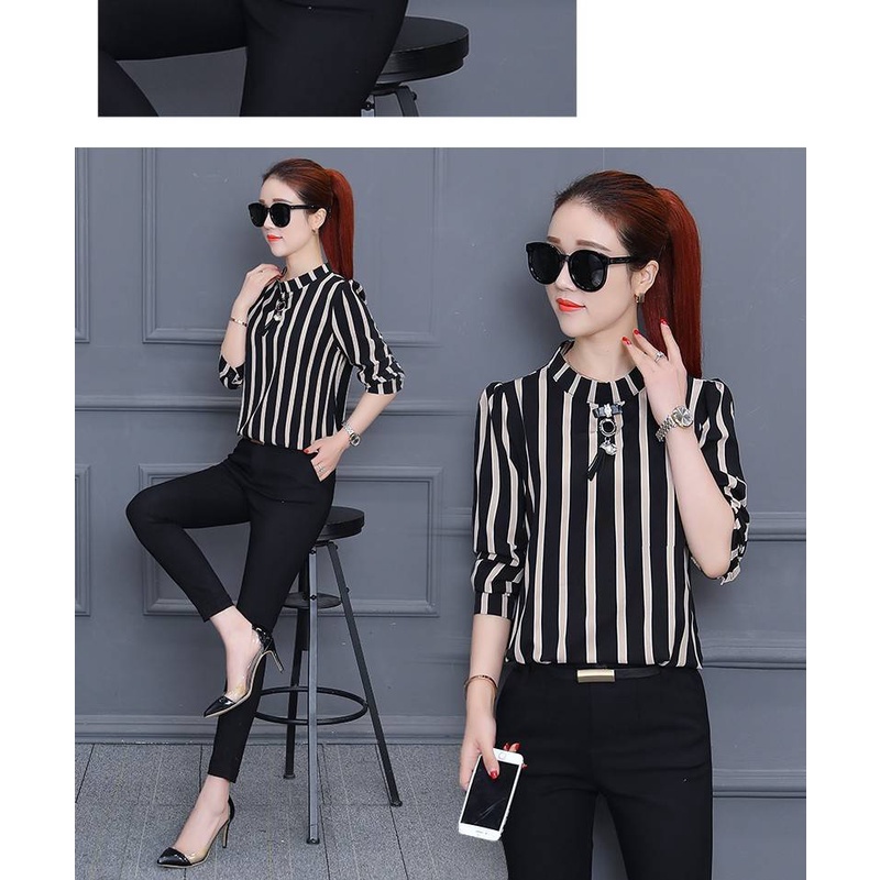 Áo Sơ Mi Nữ Tay Ngắn Sọc Plus Size