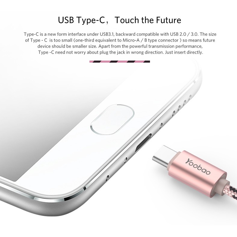 Cáp yoobao type C bọc dù 1.5 m-Siêu bền,sạc nhanh điên đảo