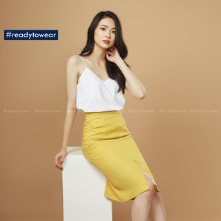 Chân váy xẻ tà dáng dài suông chữ A midi 2 lớp ôm nhẹ công sở màu trắng vàng tím be - linen long office skirt CV01