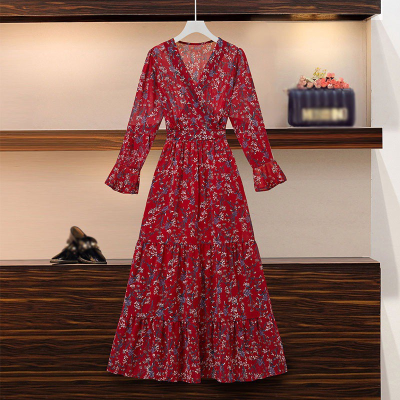 Đầm Tay Dài Cổ Chữ V Hoạ Tiết Hoa Thời Trang Xuân Thu Cho Phái Nữ | BigBuy360 - bigbuy360.vn