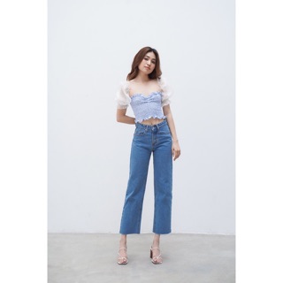 Áo croptop SheByShj tay voan bồng màu xanh dương - Ivy Top